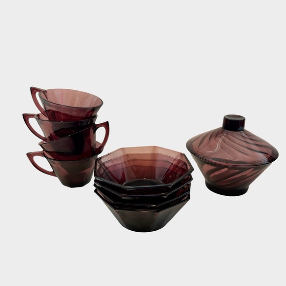 Vintage Other - Mid-century Vintage Moroccan Amethyst Glass Dish set